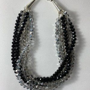 Hand Crafted Swarovski Black & Clear Crystal Beaded Necklace.